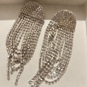 Large Rhinestone chains Earrings - Silver-colored - Ladies NWOT
